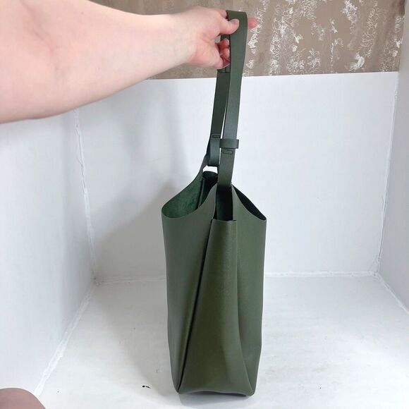 Neiman Marcus Vegetarian Leather Olive Green Hobo Bag Faux Leather Shoulder Bag - Picture 2 of 8